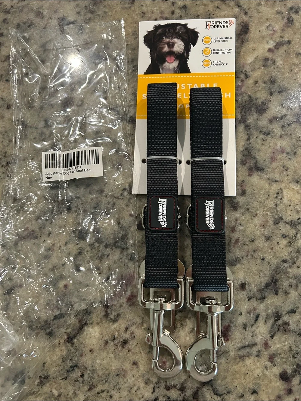 FRIENDS Black Dual Dog Seat Belt Straps with Metal Clips